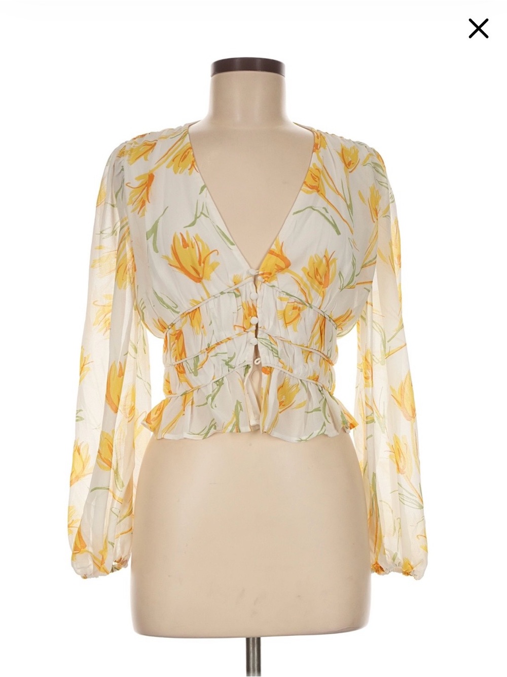 Long sleeve floral smocked waist cropped blouse